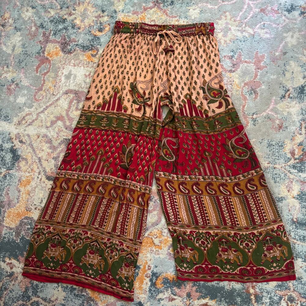 American Vintage Red and Green Patterned Wide Leg Pants